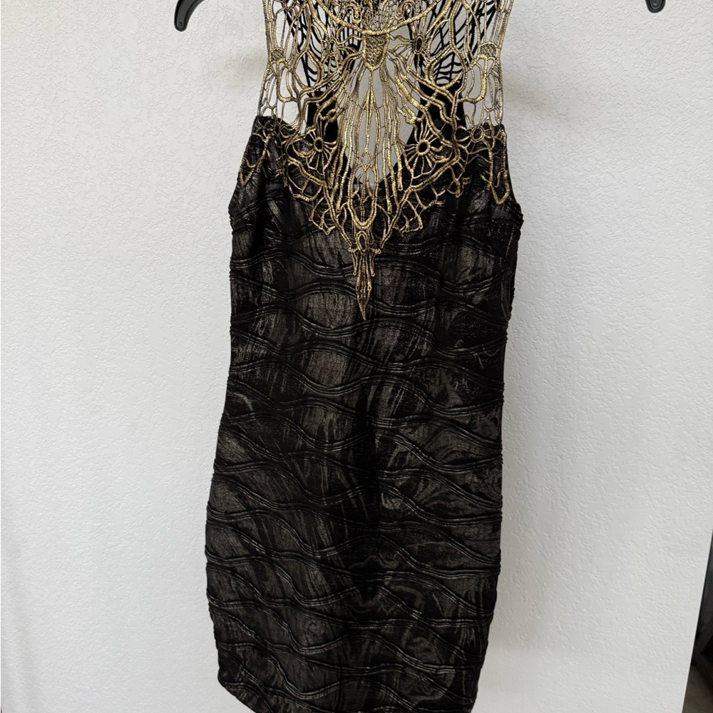 Chic Asymmetrical Black and Gold Dress